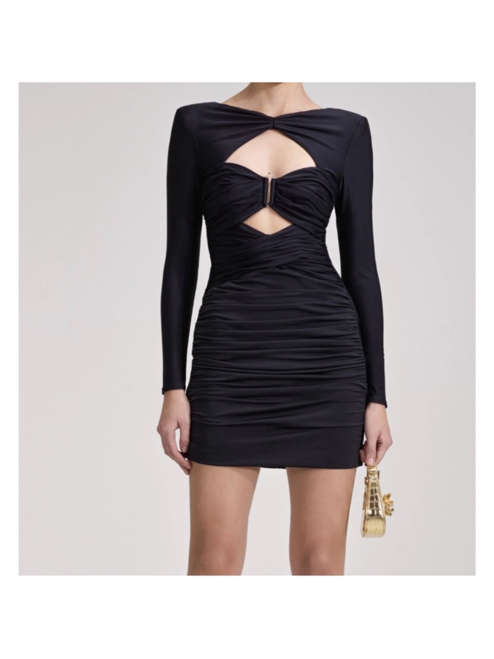 NWOT Self-Portrait Black Ruched Cut-Out Mini Dress